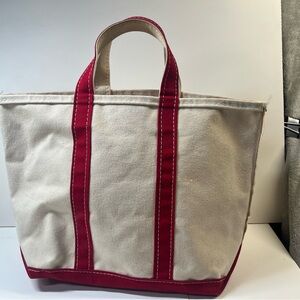 Vintage LL Bean Boat And Tote Bag Red Trim Canvas Made in USA 17in*12 (Dupont)